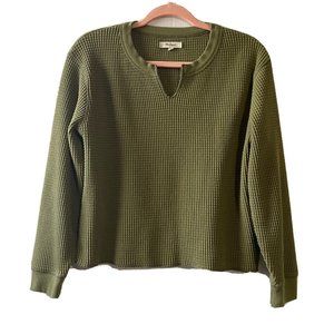 Madewell Women's Olive Green Moss Waffle Split-Neck Crop Tee Size M